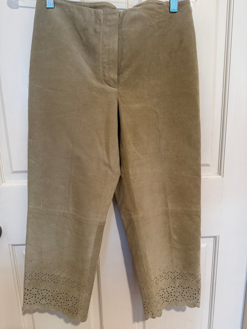 Vintage Tan Suede Capri Pant w/ laser cut embroider.